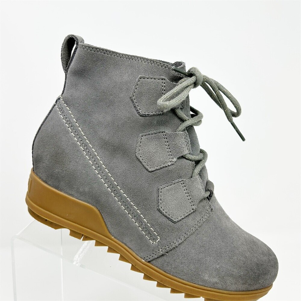Sorel Evie Lace Women's Ankle Booties Gray Waterproof Wedge Lug Sole Size 8.5